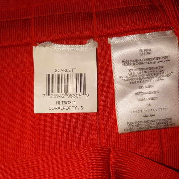 Coral Poppy HERVE LEGER v-neck Scarlett Mini Bandage Dress S Sexy Bodycon Short - Picture 9 of 13